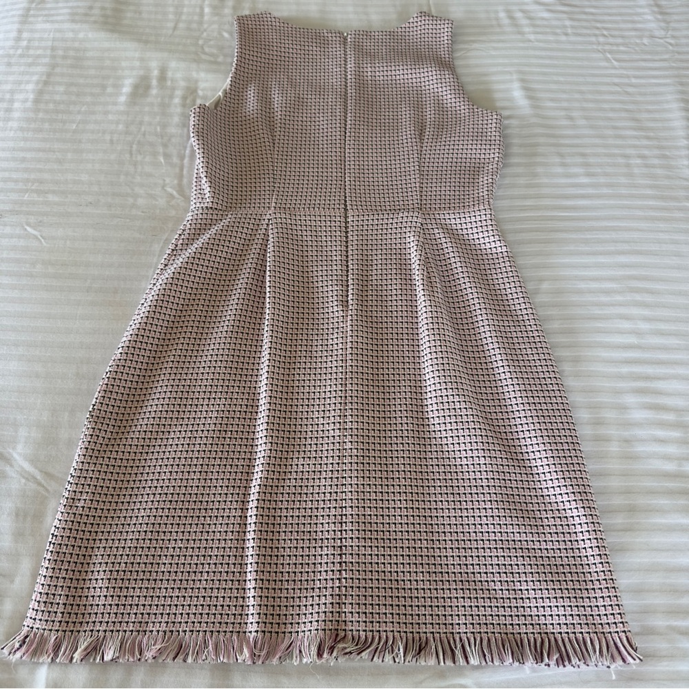 LOFT Dress Sleeveless Dress Fringe Hem Woven Pink Black Size 6 - Picture 7 of 14